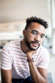 Serious man wearing glasses