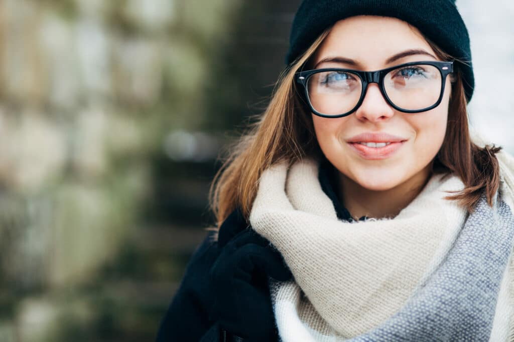 Woman dressed for winter outside